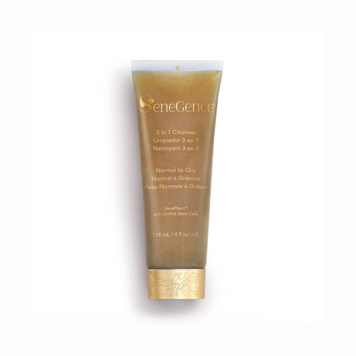 3 in 1 Cleanser - Normal to Oily by SeneGence: a gold-toned tube with a gold orchid-engraved cap.