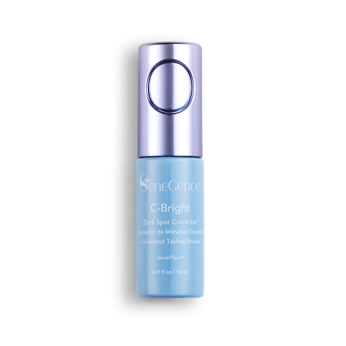 C-Bright Dark Spot Corrector by SeneGence: A pale blue bottle with a silver-colored cap and circular detail.