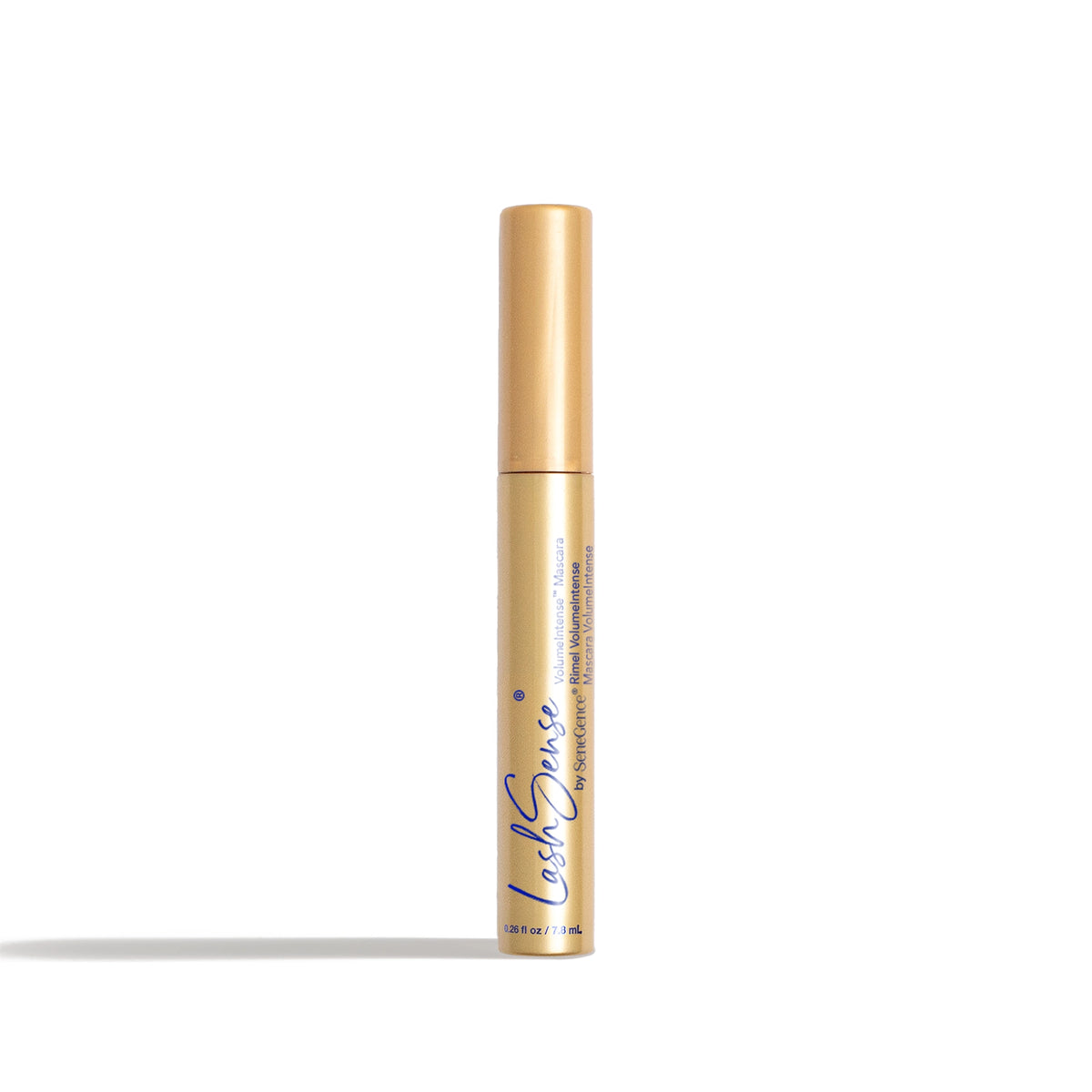 A gold mascara tube, LashSense® VolumeIntense® Mascara.