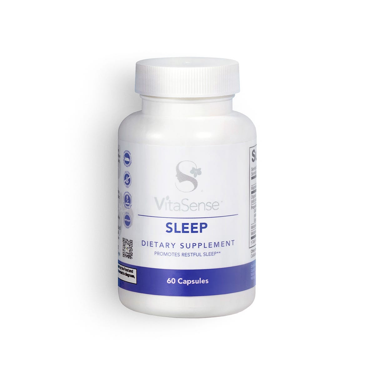 VitaSense™ Sleep Supplement by SeneGence: A white supplement bottle with a blue label band.
