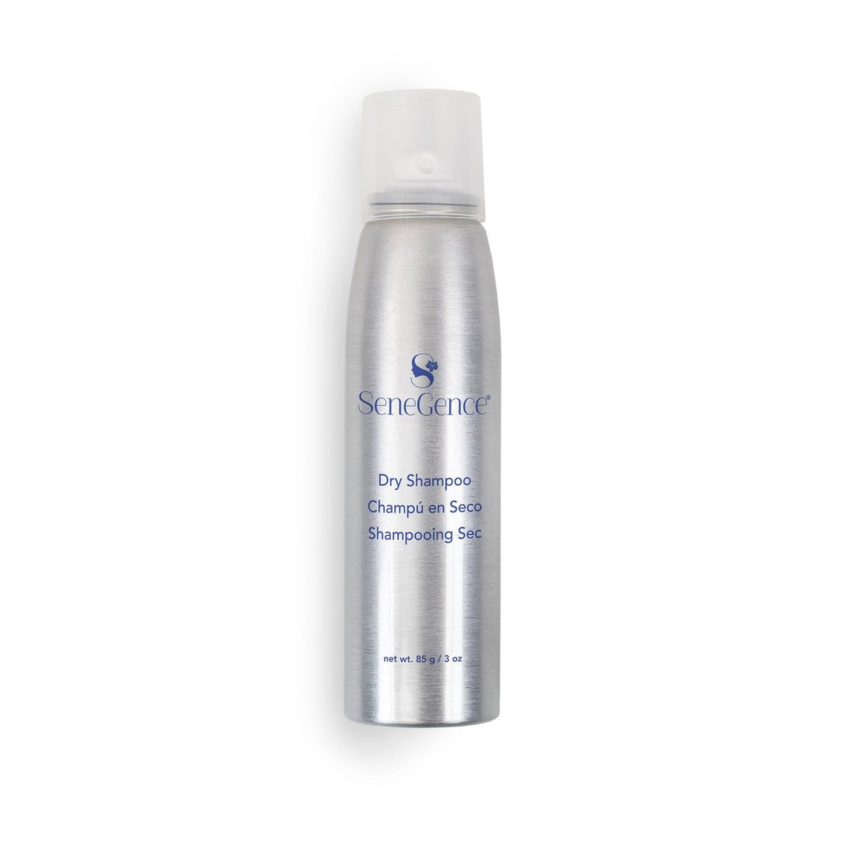 Dry Shampoo by SeneGence: a silver-colored aerosol bottle with a clear cap.