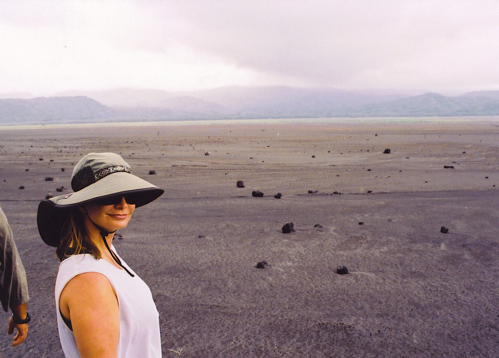 Joni Rogers-Kante, founder of SeneGence, on the volcanic ash plain of Mount Yasur, Tanna, Vanuatu, summer 2000.