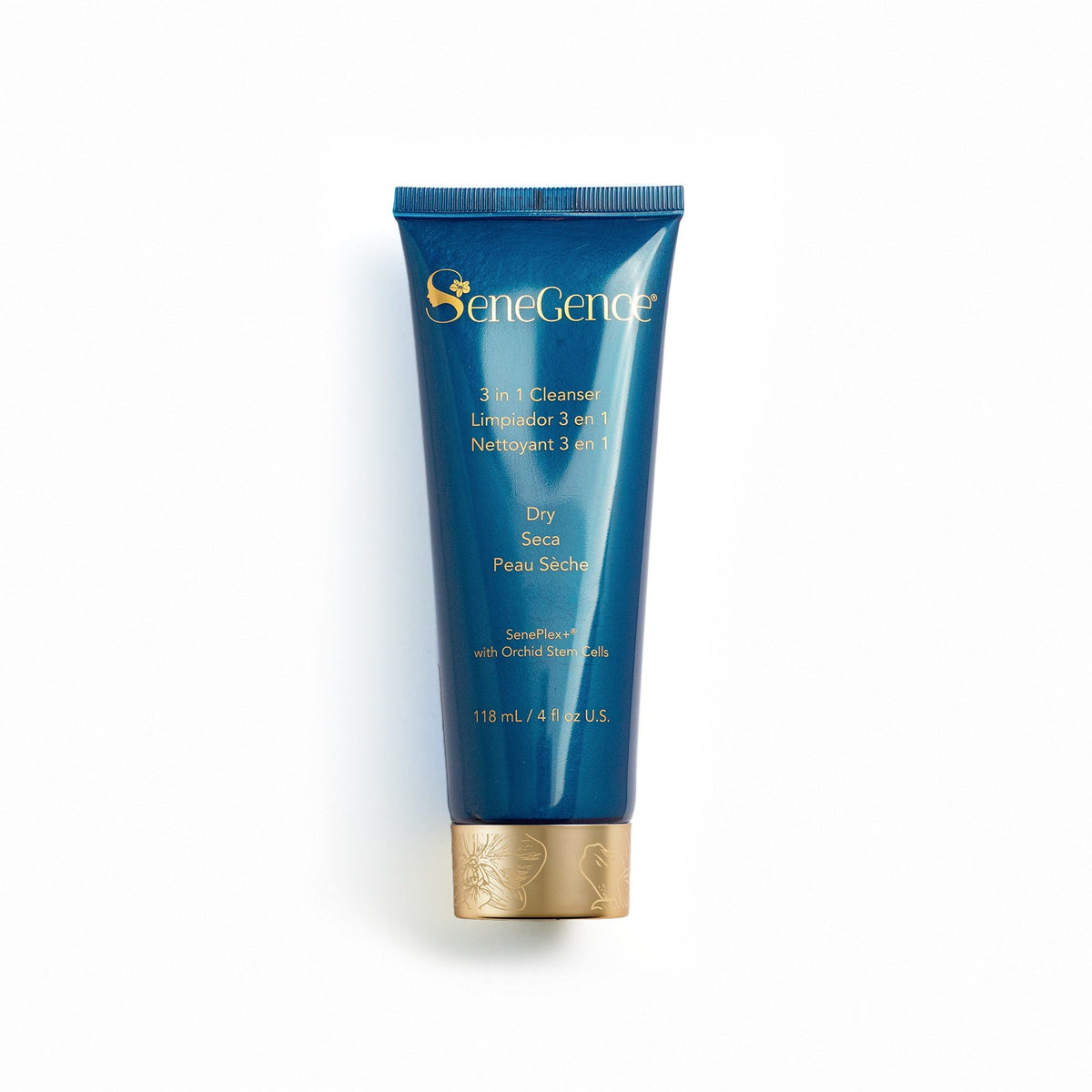 3 in 1 Cleanser - Dry by SeneGence: a deep teal tube with a gold orchid-engraved cap.