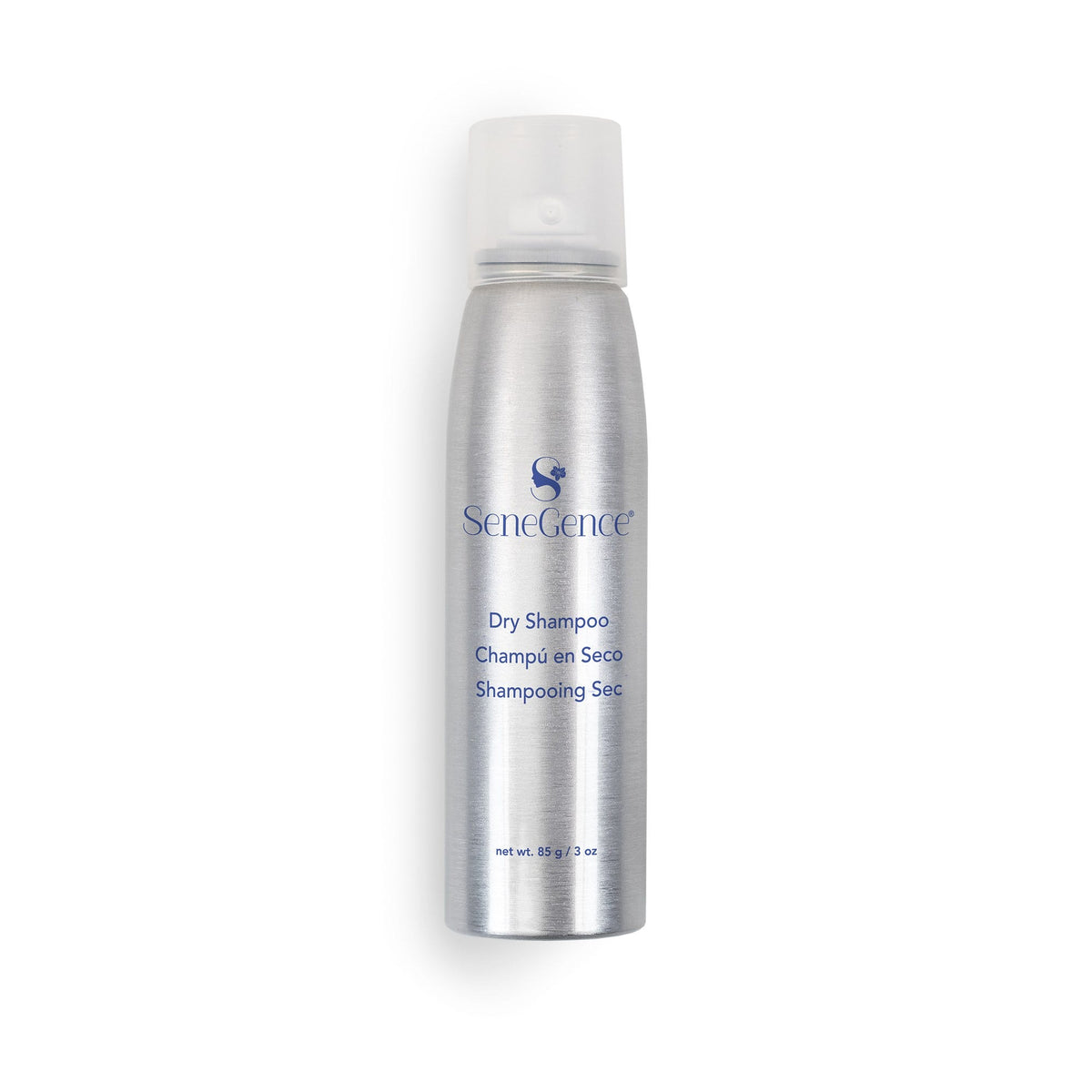 Dry Shampoo by SeneGence: A silver-colored aerosol bottle with a clear cap.