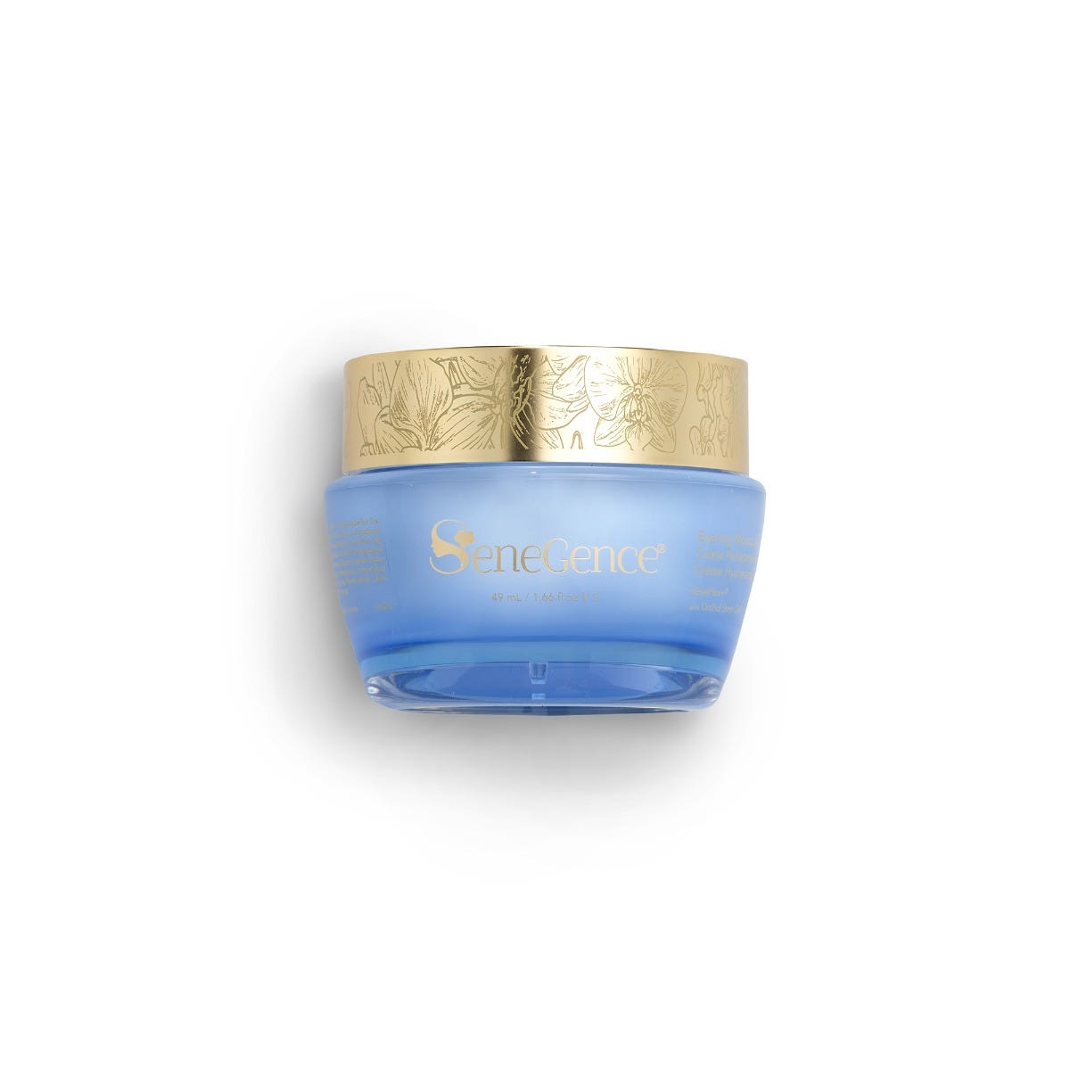 Evening Moisturizer - Normal to Oily by SeneGence: A pale blue jar with an orchid-engraved gold lid.