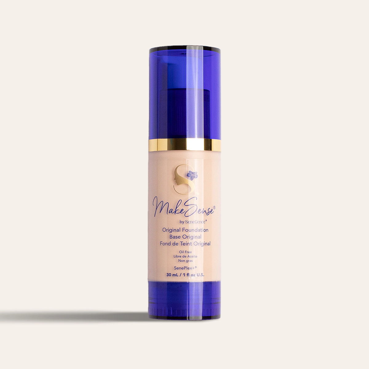 MakeSense® Original Foundation by SeneGence: A beige foundation bottle with a blue cap and blue base.