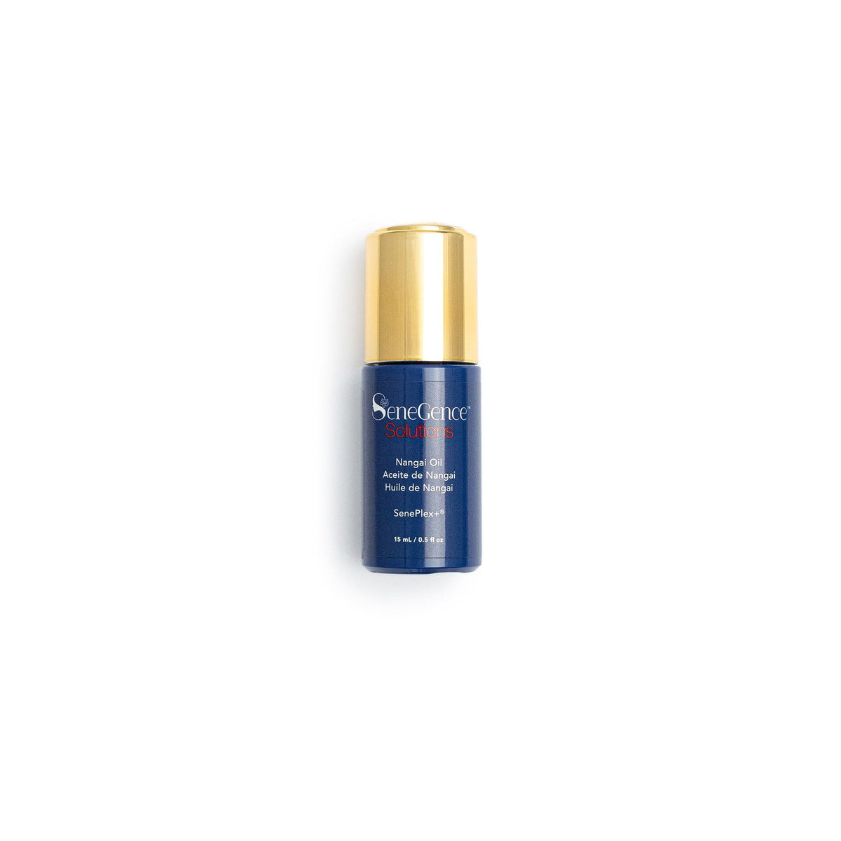 Nangai Oil by SeneGence: A blue oil bottle with a gold cap.