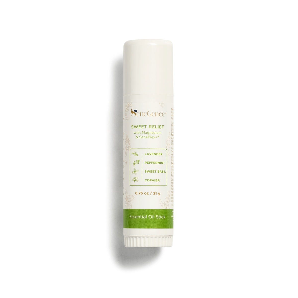 Sweet Relief Stick with Magnesium & SenePlex+® by SeneGence: A cream stick with a green-accented label.